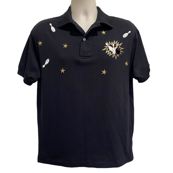 Vintage Bowling World Embroidered Polo Shirt Black Unisex Sz M - Picture 11 of 11